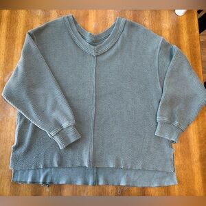 Aerie Oversized Crew Neck Sweater | Dark Green Textured Knit | Legging Friendly